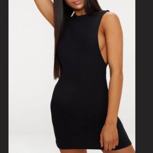 PrettyLittleThing Black High Neck Drop Arm Bodycon Dress